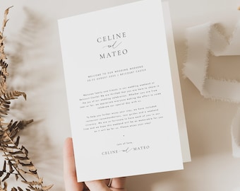 Modern Wedding Weekend Itinerary Template Weekend Timeline Program Wedding Booklet Printable Welcome Bag Note Wedding schedule #CELINE