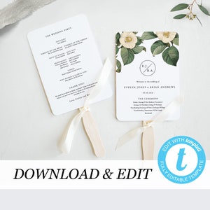 Rustic Wedding Ceremony program Fan template Order of Service Printable wedding program Elegant Templett wedding DIY Printable pdf