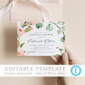 Couples Shower Invitation Template Floral Wedding Shower Invite Peach and Pink Wedding Shower Invitation Editable shower DIY Bridal 17