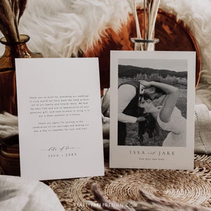 May include: A wedding thank you card with a black and white photo of a couple kissing. The card has the text "lots of love Issa + Jake" and "Issa + Jake Our Best Day Ever".