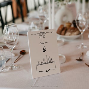 Plantilla de número de mesa de boda caprichosa, números de mesa de moda, tarjetas de mesa de boda con garabatos escritos a mano, Templett n.° 074