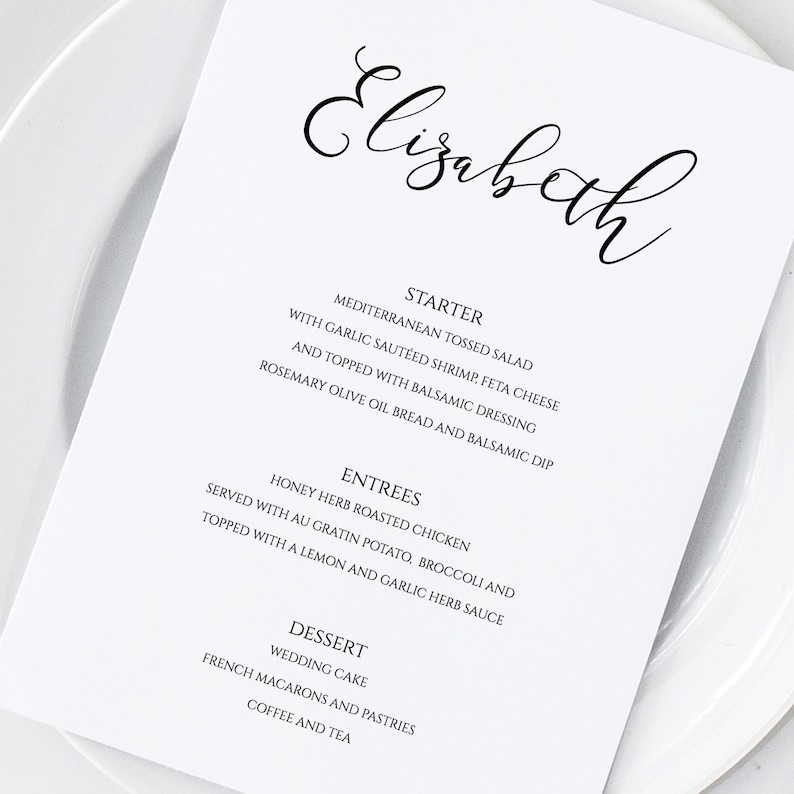 Wedding Menu Place Cards Template Printable Wedding Place Card Etsy