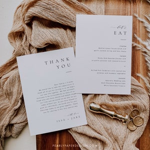 Elegant Thank you and Menu Template Download Modern Wedding Menu Napkin Note Menu Cards Editable Menu wedding DIY menu 36 image 2
