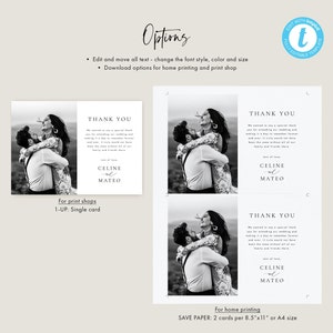 Wedding Thank You card template Digital Download, Printable Modern Thank you card with Photo Templett 45 image 4