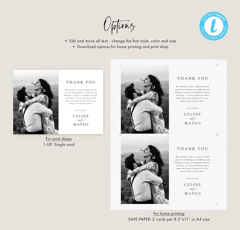 Wedding Thank You card template Digital Download, Printable Modern Thank you card with Photo Templett 45 image 4