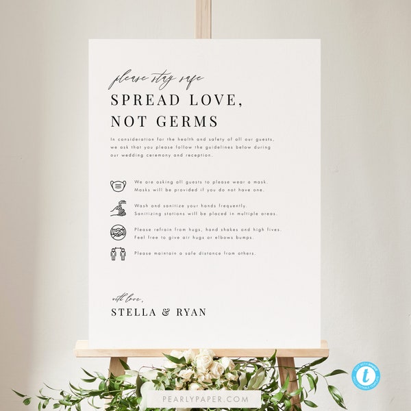 Covid Wedding Safety Sign, Social Distancing Printable Covid Sign Minimalist Wedding Welcome Sign Covid Rules and Guidelines Templett #24