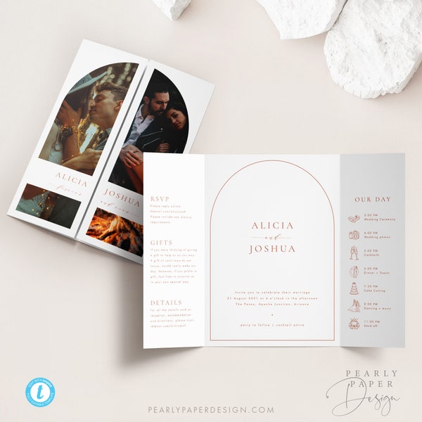 Terracotta Gatefold Wedding Invitation Template Download Arched Wedding Invite Modern Wedding Invitation Set Templett editable Wedding #39