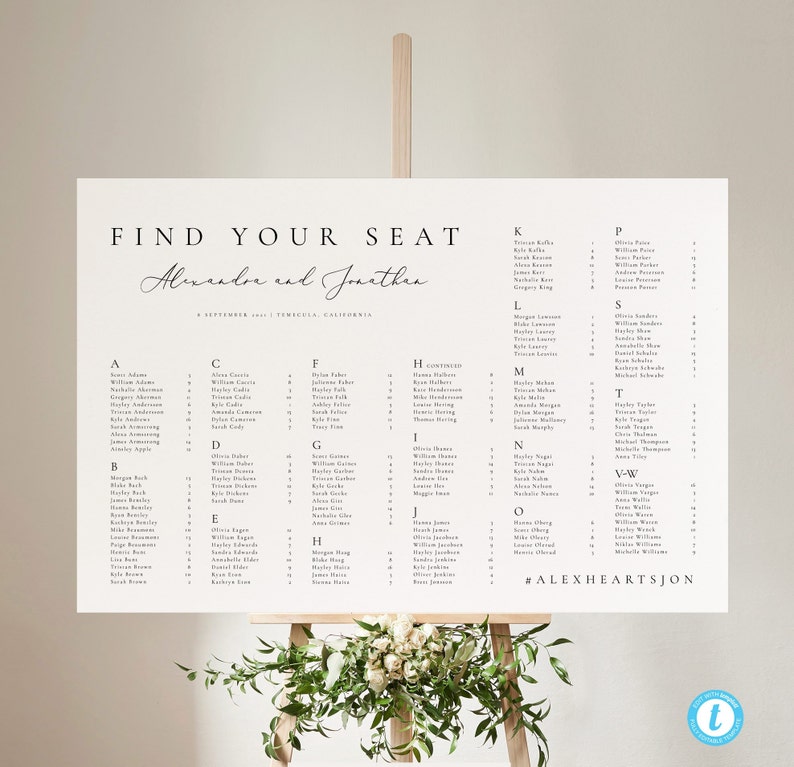 Alphabetical seating chart template Download Minimalist Seating Alphabetized Printable Seating Plan Editable Sign Templett 10 image 1