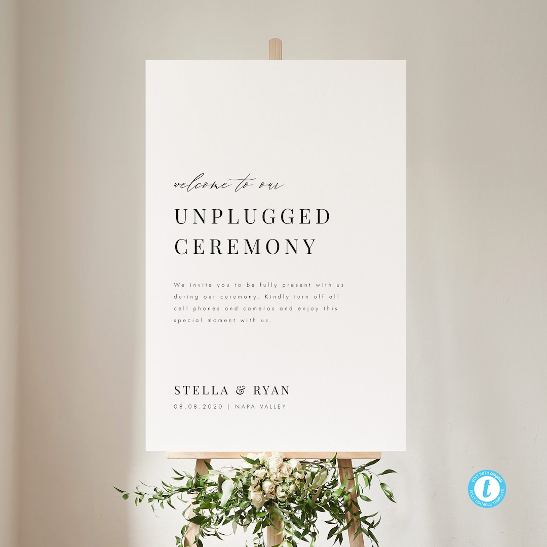 Minimalist Unplugged Wedding Sign Template Download Modern Unplugged ...