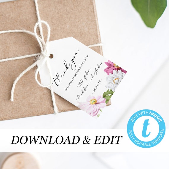 floral thank you tag template wedding thank you tags templett etsy wedding thank you tag