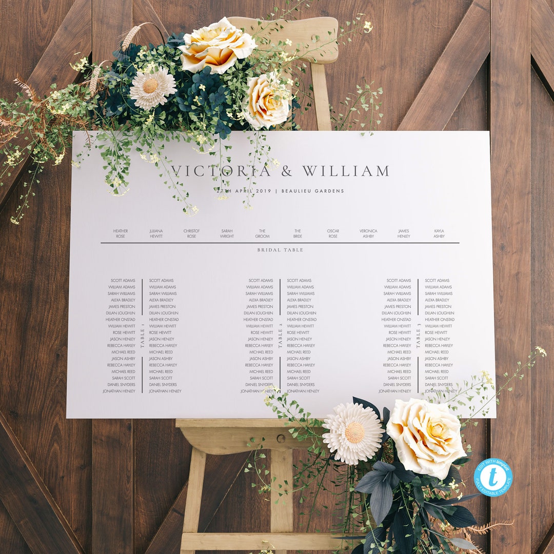 Seating Chart Confirmation Editable Seating Chart Sign Elegant Wedding Seating Template Printable ...