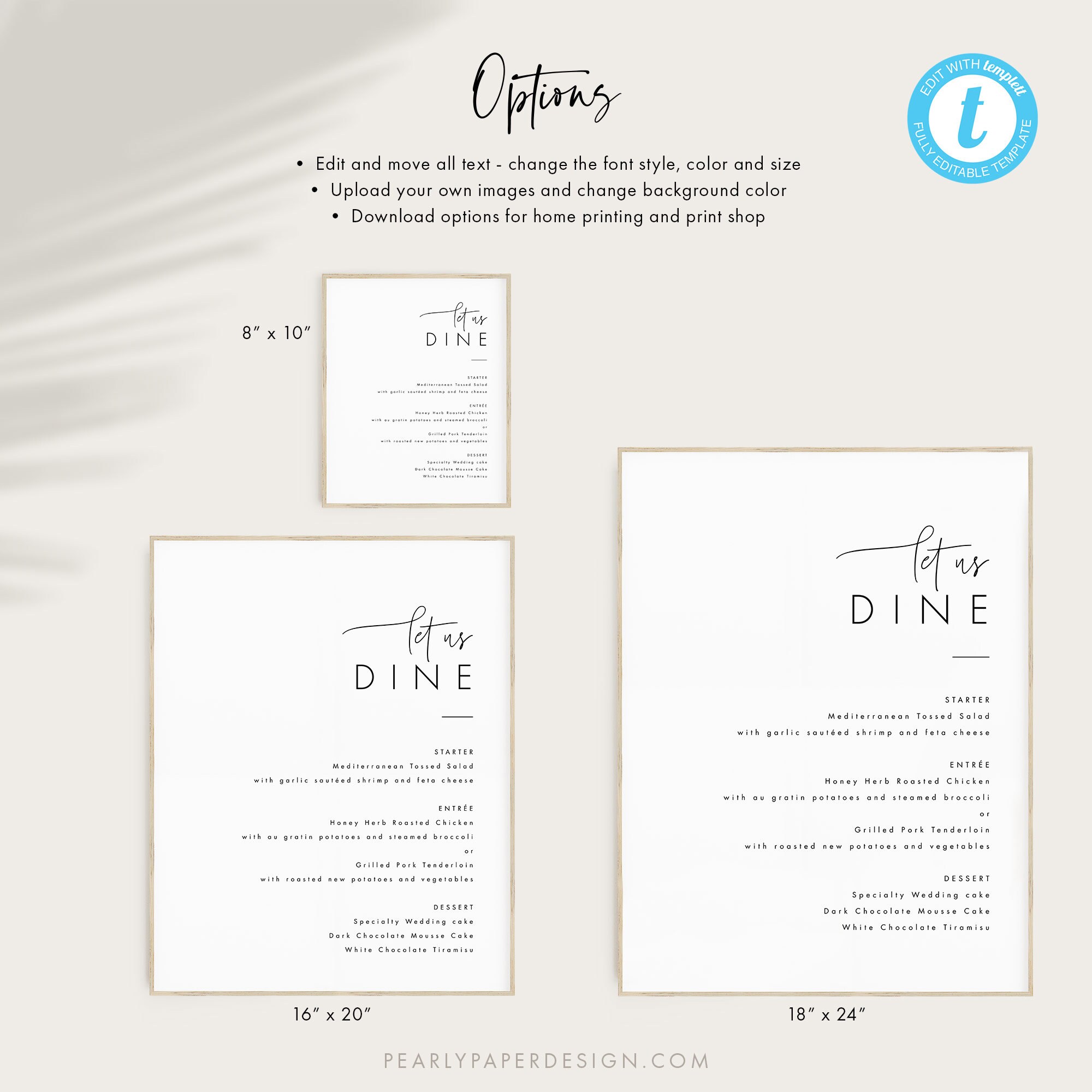Menu Sign Template, Minimalist Buffet Menu Sign, Wedding Menu Poster ...