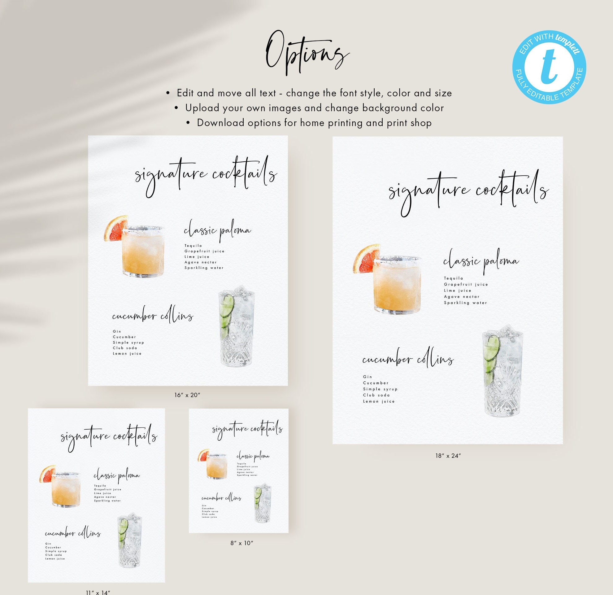 Printable Cocktails Menu Template Signature Cocktails Sign Download Bar ...