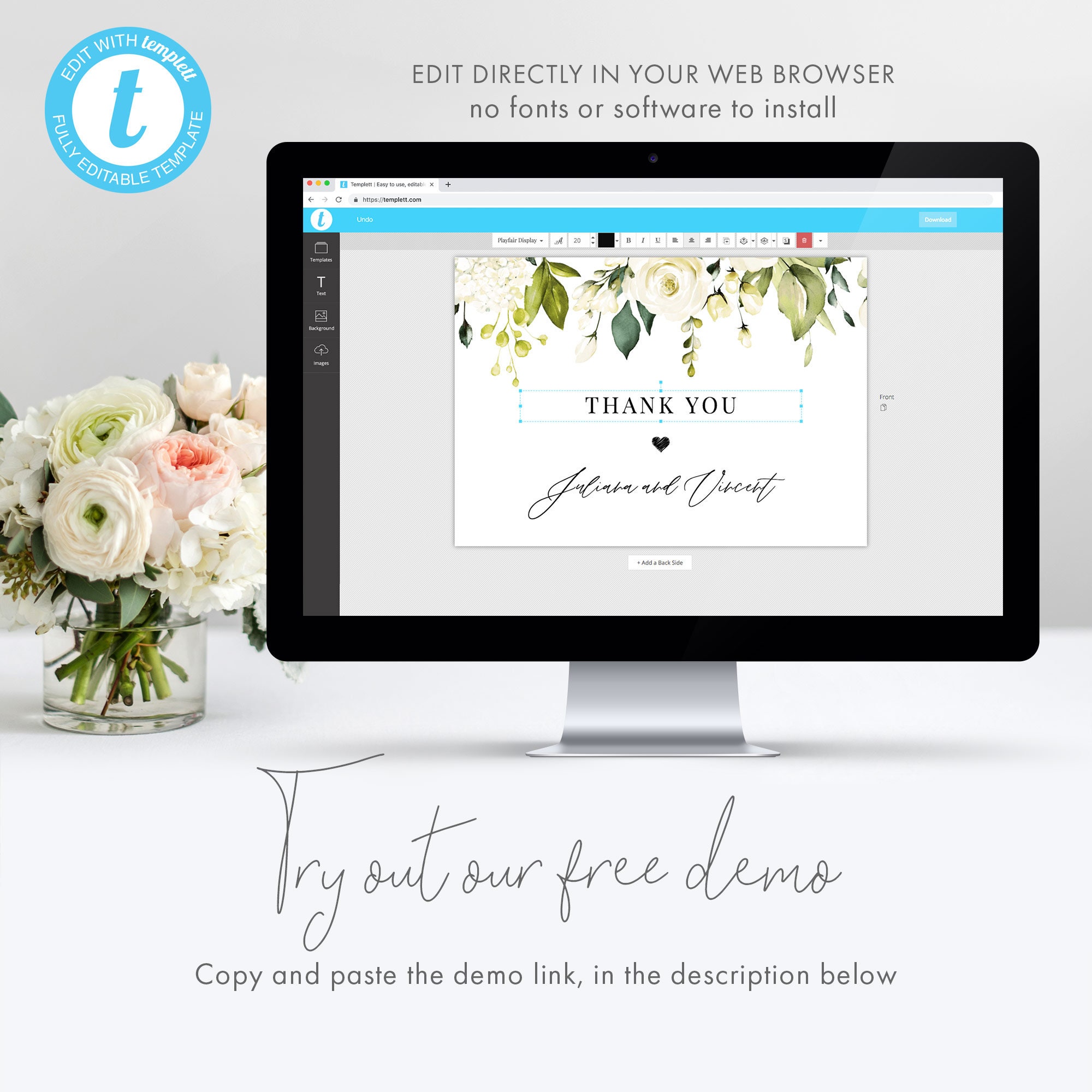 Floral Thank You Card Template Rustic Thank You Note Rustic Thank You ...