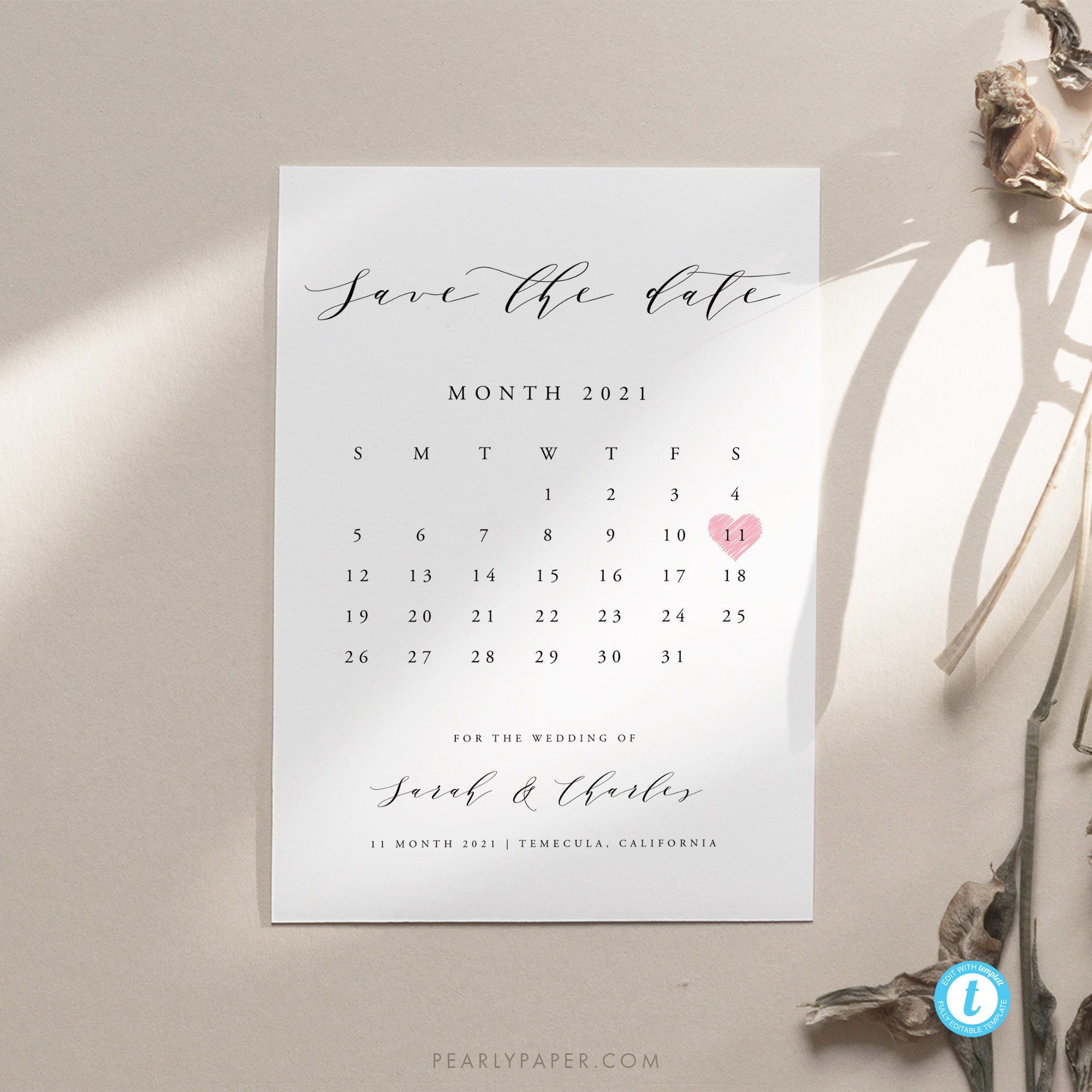 Printable Calendar Save the Date Template Printable Save Our | Etsy