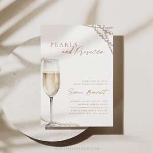 Pearls and Prosecco Bridal Shower Invitation Template, Champagne Shower Invite, Brunch and Bubbly Bachelorette Party Invitation #085