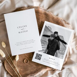 Wedding Invitation with RSVP and Photo, Double Sided Wedding Invite Template, Elegant Wedding Invitation Template, Templett #CELINE