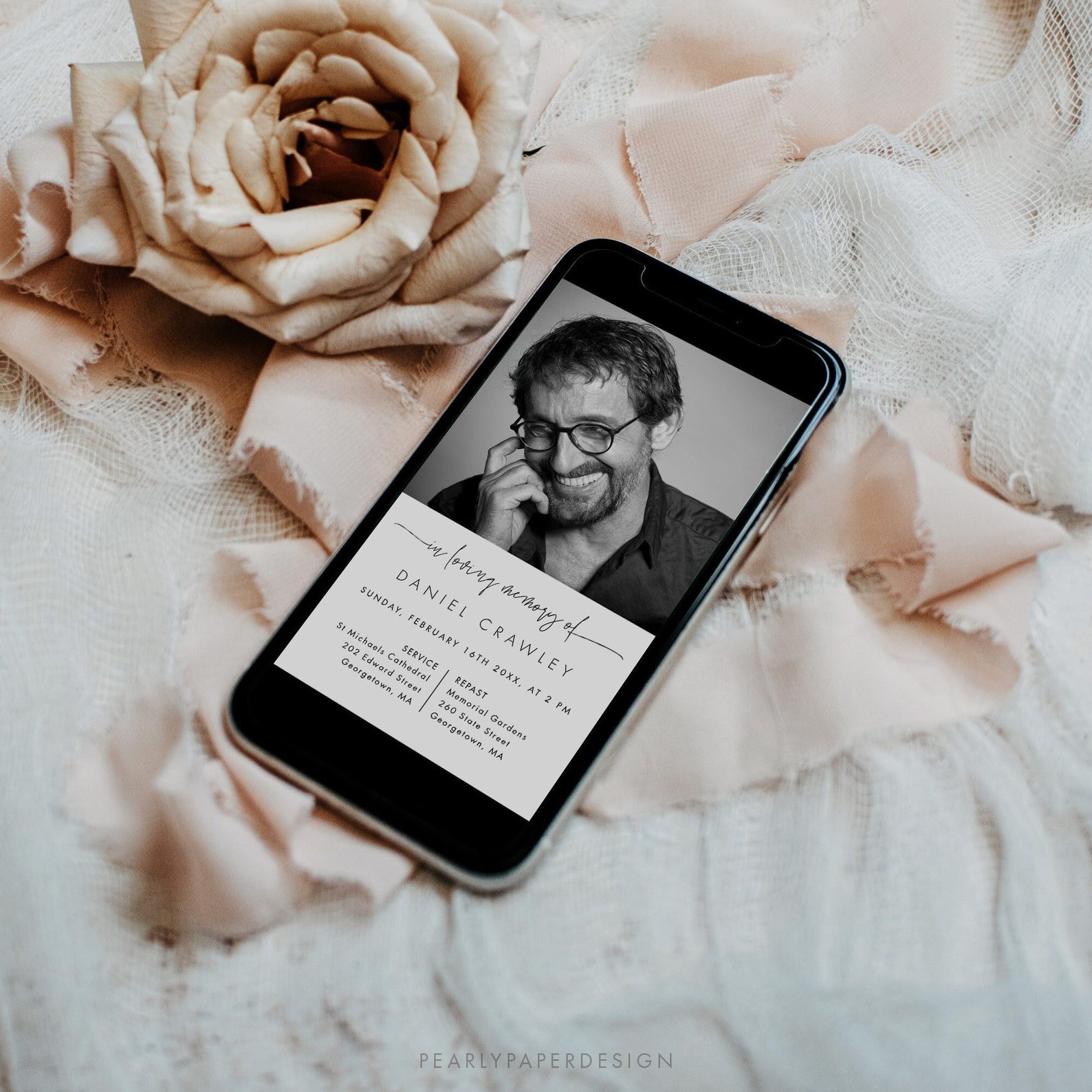 Funeral Announcement Template, Photo Funeral Invite, Minimalist ...