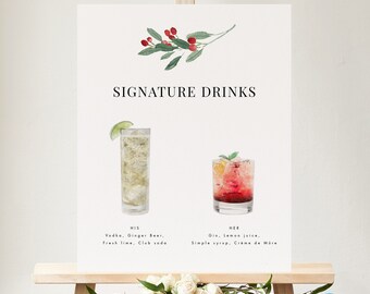 Printable Signature Cocktails Sign Template Download Christmas Wedding Bar Sign Modern Sign Signature Drink Printable Sign Templett #42