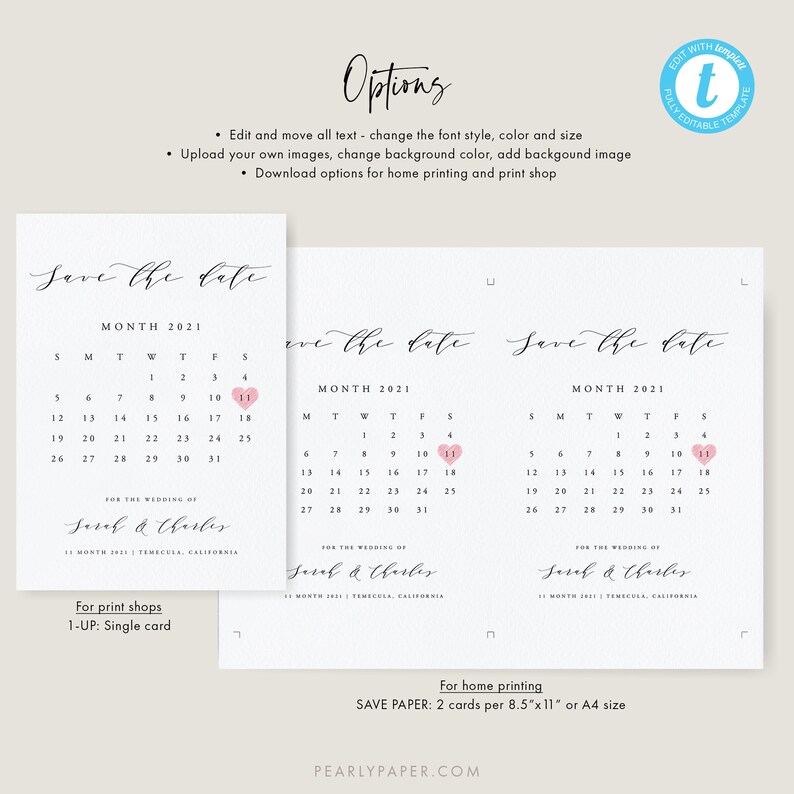 Printable Calendar Save the Date Template Printable Save Our | Etsy
