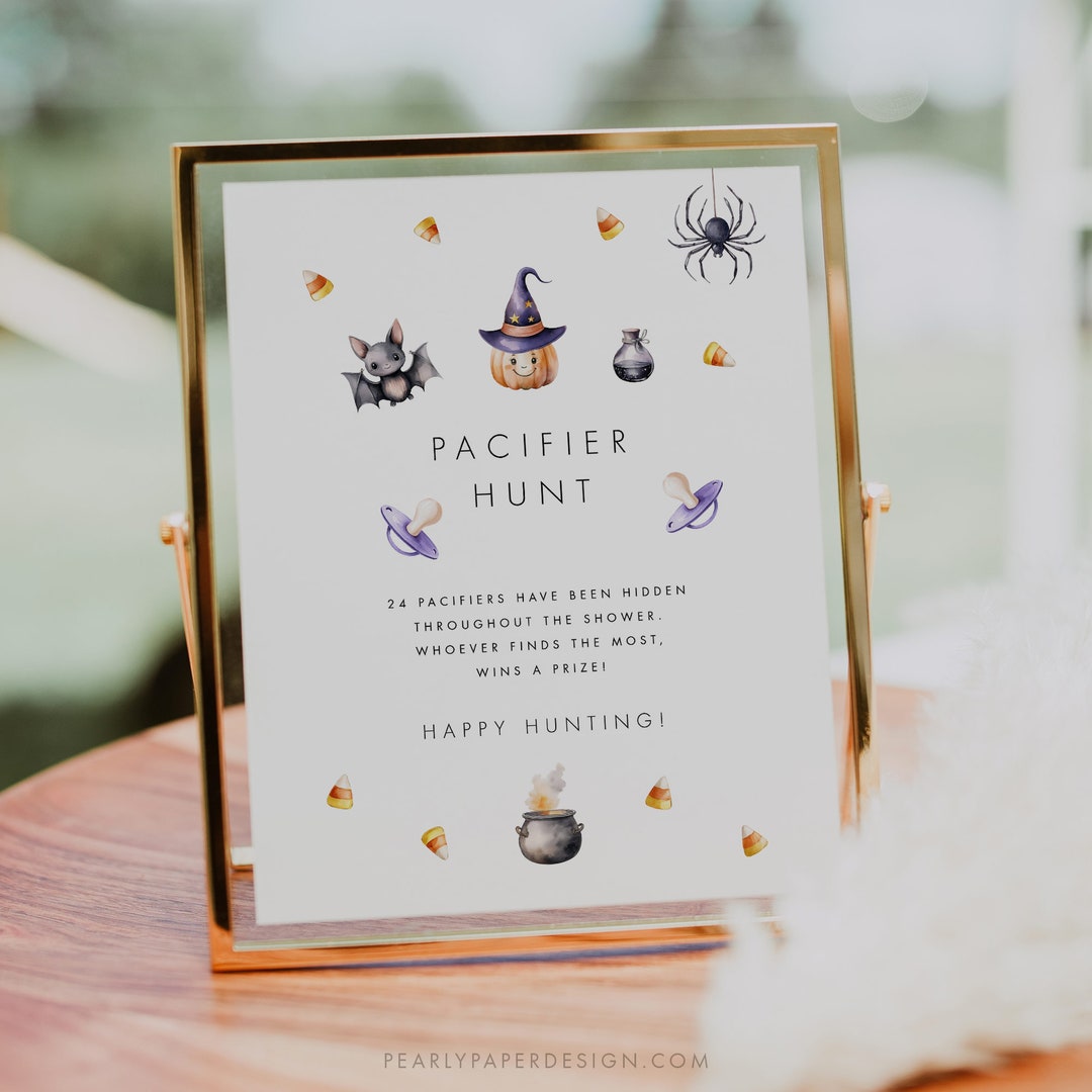 Pacifier Hunt Sign Template, Halloween Baby Shower Game Sign, Printable ...