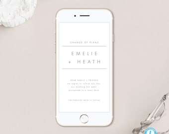 Modèle minimaliste de mariage reporté à télécharger Faire-part d'annulation électronique simple Evite Changement de plans Templett #32