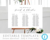 Printable Seating Chart Template Editable Seating Plan Long tables Wedding Seating Sign Editable Sign Elegant Wedding 06