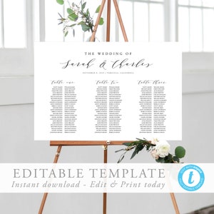Printable Seating Chart Template Editable Seating Plan Long tables Wedding Seating Sign Editable Sign Elegant Wedding 06