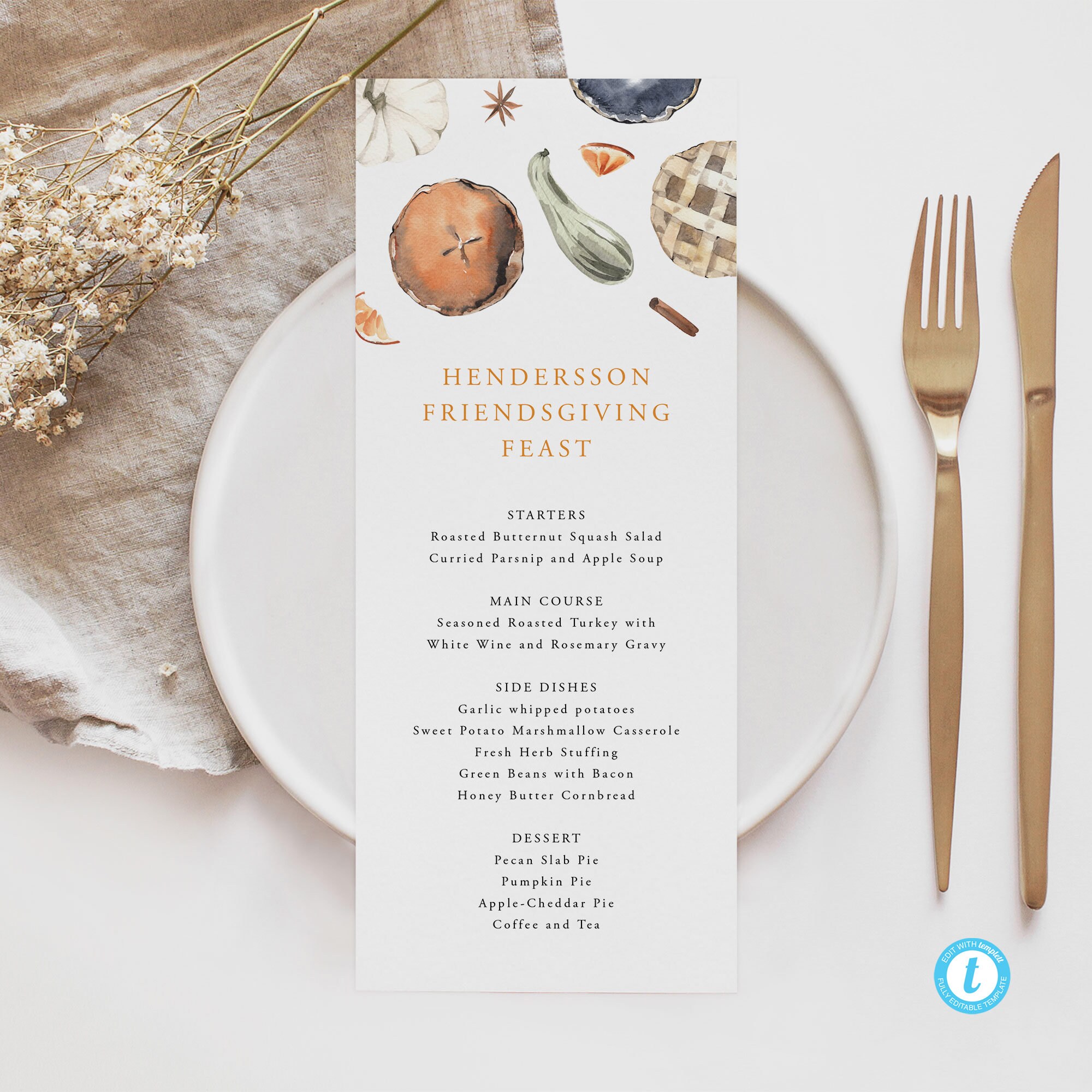 Friendsgiving Menu Template Download Rustic Holiday Menu Etsy
