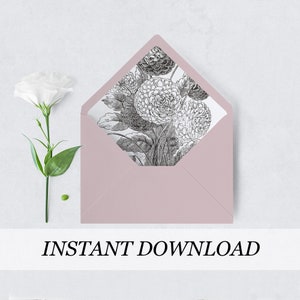 Black white Floral Envelope Liner Template Envelope Liner Rustic flower Wedding Envelope Liner Printable Wedding Template DIY Envelope