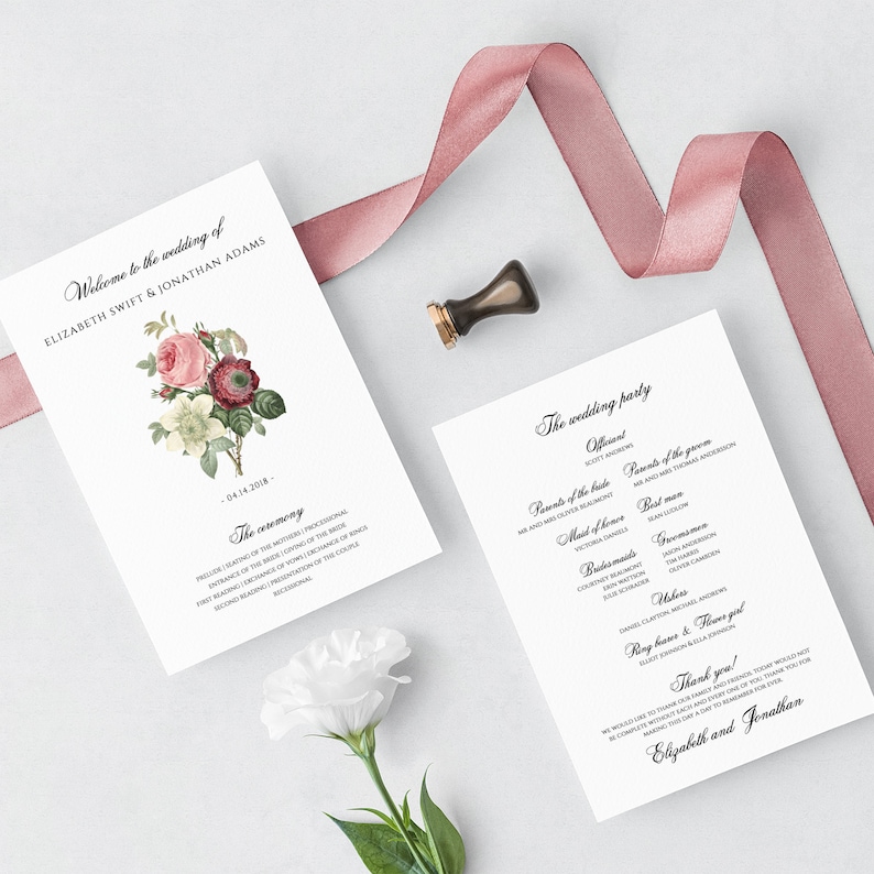 Marsala Wedding Program Template Printable Editable Wedding - Etsy
