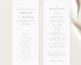 Plantilla de programa de boda moderno Plantilla de programa de ceremonia simple Programa editable simple Orden de servicio imprimible n.° 32