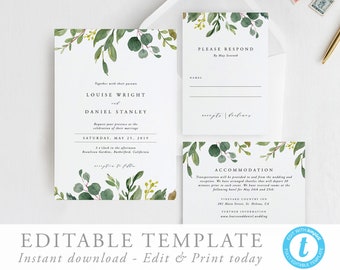 Rustic Wedding Invitation Template Printable Wedding Invite Boho Wedding Editable wedding Invitation Set Templett 15