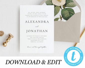 Wedding Invitation Printable Invitation Template, Templett, simple invitation elegant printable wedding invite DIY instant download 10