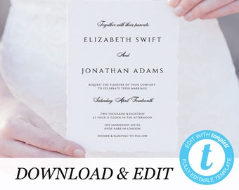 Marsala Wedding invitation template, Templett botanical flowers, simple invitation Wedding DIY Printable invitation, instant download
