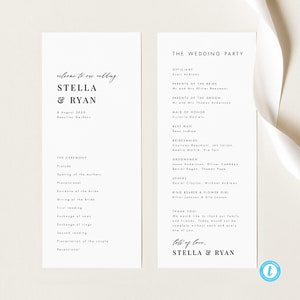 Minimalist Wedding Program Template Modern Ceremony Program template Simple Editable Program Printable Order of Service 24