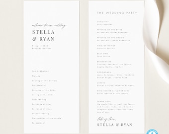 Plantilla de programa de boda minimalista Plantilla de programa de ceremonia moderna Programa editable simple Orden de servicio imprimible 24