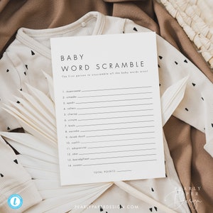 Minimalist Baby Word Scramble Game Template, Baby Shower Word Scramble Game, Baby Shower Game, Editable Baby Game, Templett #M21