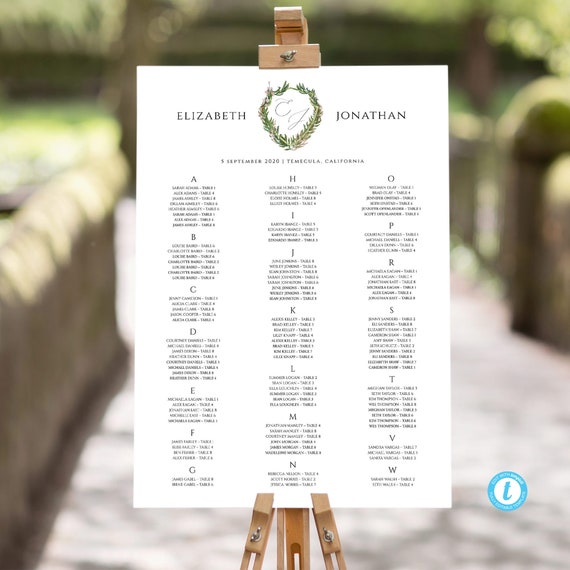 Alphabetical Seating Chart Template