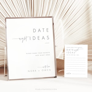 Letrero con tarjeta con ideas para una noche de cita de boda, plantilla de tarjeta con ideas minimalistas para una noche de cita, letrero con consejos para una noche de cita, señalización de boda editable n.° 064