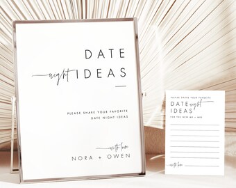 Wedding Date Night Ideas Sign with Card, Minimalist Date Night Ideas Card Template, Date Night Advice Sign, Editable wedding signage #064