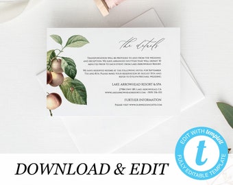 Rustic Details card Template, Details card Wedding Insert Printable Orchard, Templett Wedding DIY Printable instant download
