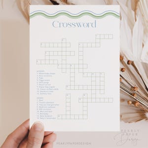 Baby Shower Crossword Game, Baby Crossword Puzzle Game, Modern Baby Games, Printable Crosswords Game with Answer Key, Templett #057