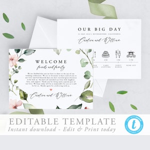Wedding Timeline Template Floral Wedding day Itinerary Welcome Bag Note Wedding schedule Printable Order of Events Wedding Icon 17