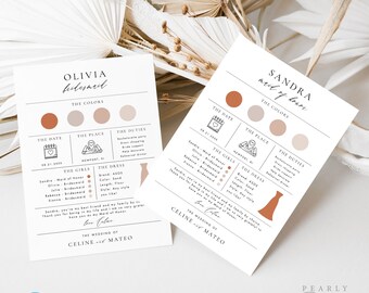 Bridesmaid Info Card Template, Modern Bridal Party Info Card, Wedding Bridal Party Guide Guide, Bridal infographic Templett #45