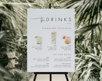 Printable Bar Menu Template Signature Cocktails Sign Download Elegant Wedding Bar Sign Modern Sign Signature Drink Sign Templett #064