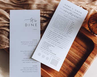 Wedding Menu Activity Game Template, Classic Wedding Game Program Sheet Menu Cards, Minimalist Wedding Activity Game Card #064