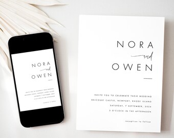 Minimalist Wedding Invitation Template, Printable Wedding Invite Templett, Modern Elegant Wedding Invitation, Templett #064