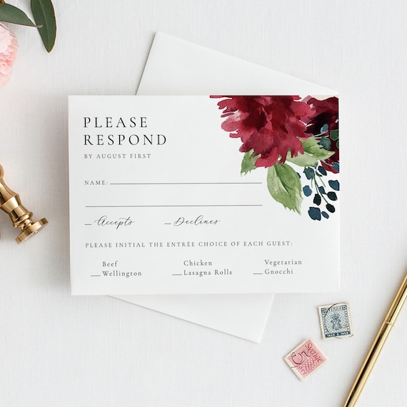 Corjl Wedding RSVP Card Template Burgundy Floral RSVP Card Editable Text WI356 Instant Access RSVP Template Corjl Wedding RSVP Card Template Burgundy Floral RSVP Card Editable Text WI356 Instant Access RSVP Template