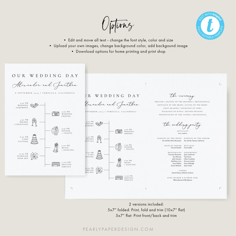 Printable Wedding Ceremony Program Fan Template Simple - Etsy